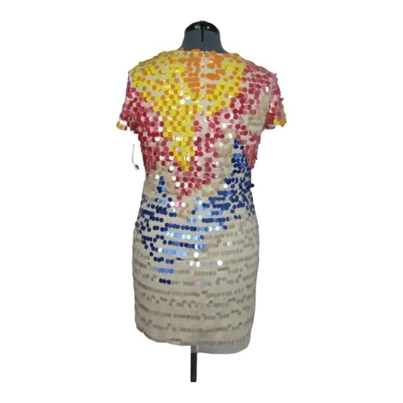 NWT AIDAN MATTOX Short Sleeve Beaded Sequin Mini Sheath Dress Multicolor Size 8 - Picture 11 of 13